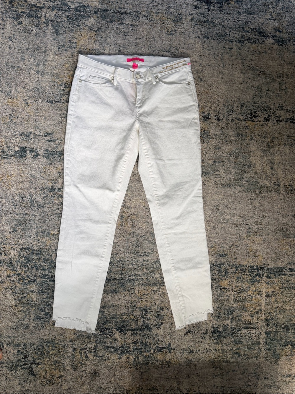 Lilly Pulitzer White Ankle Crop Jeans with Frayed Hem